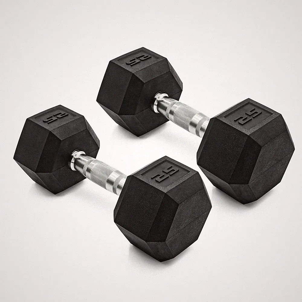 CAP Barbell, 25lb Coated Rubber Hex Dumbbell, Pair (No-Roll Design)