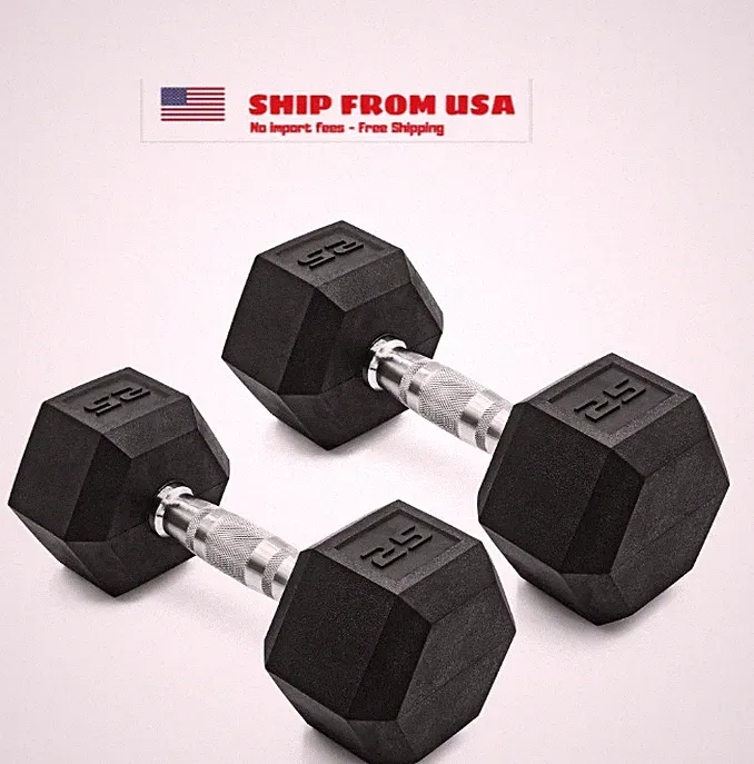 CAP Barbell, 25lb Coated Rubber Hex Dumbbell, Pair (No-Roll Design, Ergonomic