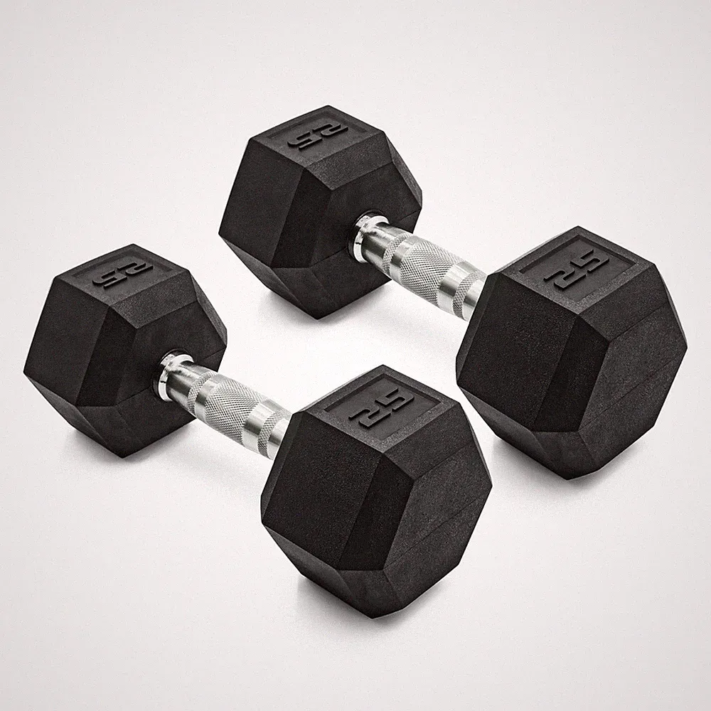 CAP Barbell, 25lb Coated Rubber Hex Dumbbell, Pair (No-Roll Design, Ergonomic)