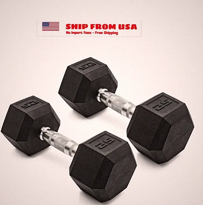 CAP Barbell, 25lb Coated Rubber Hex Dumbbell, Pair (No-Roll Design, Ergonomic St