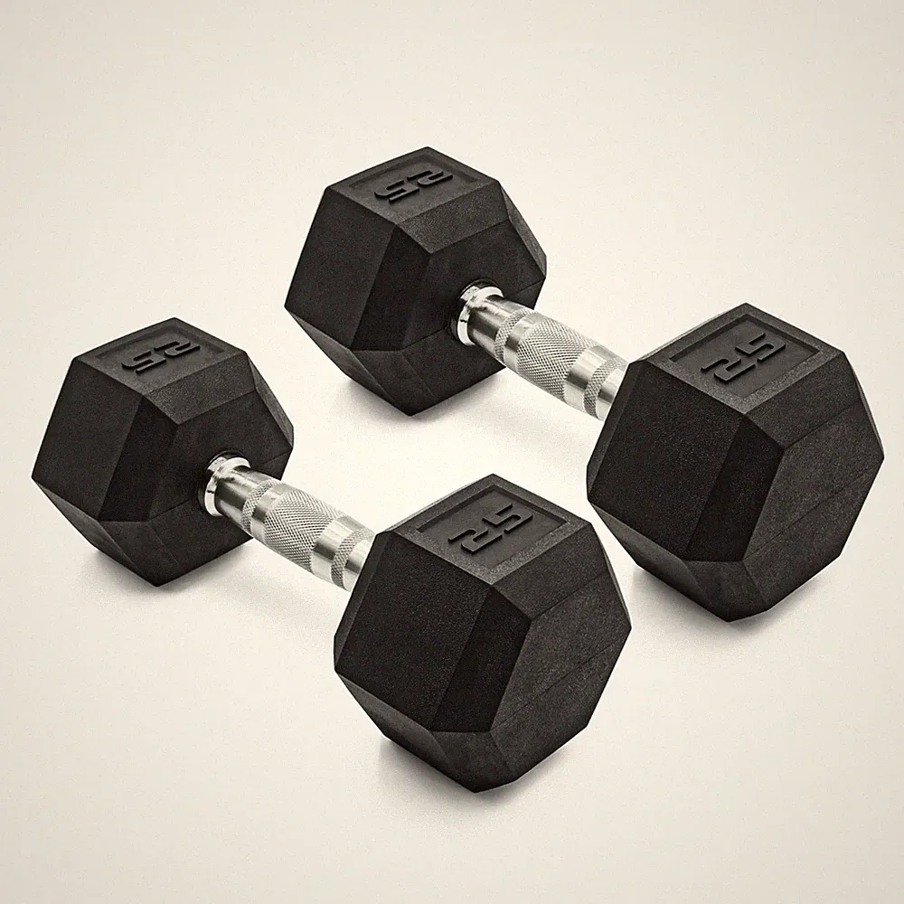 CAP Barbell, 25lb Coated Rubber Hex Dumbbell, Pair, Prevent Rolling FREE SHIP US