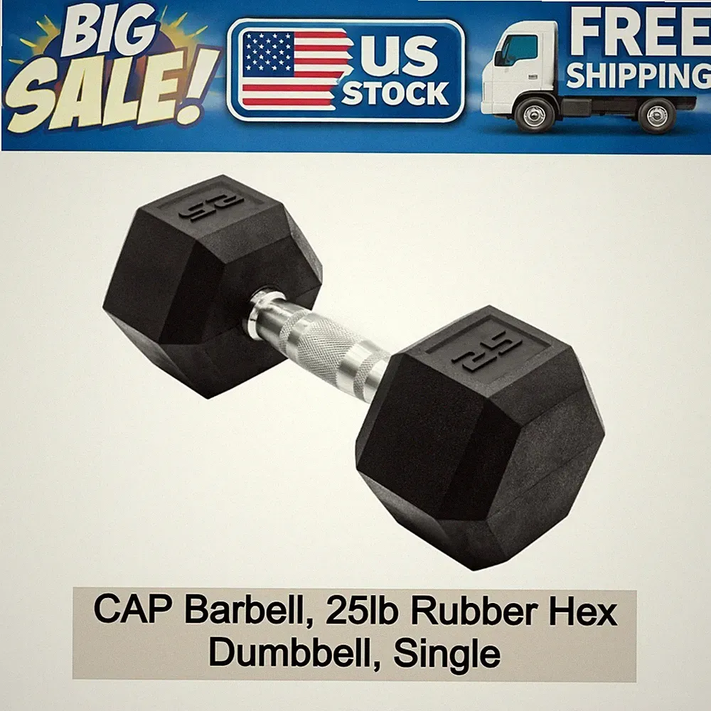 CAP Barbell 25lb Rubber Hex Dumbbell Single Weight Training Exercise