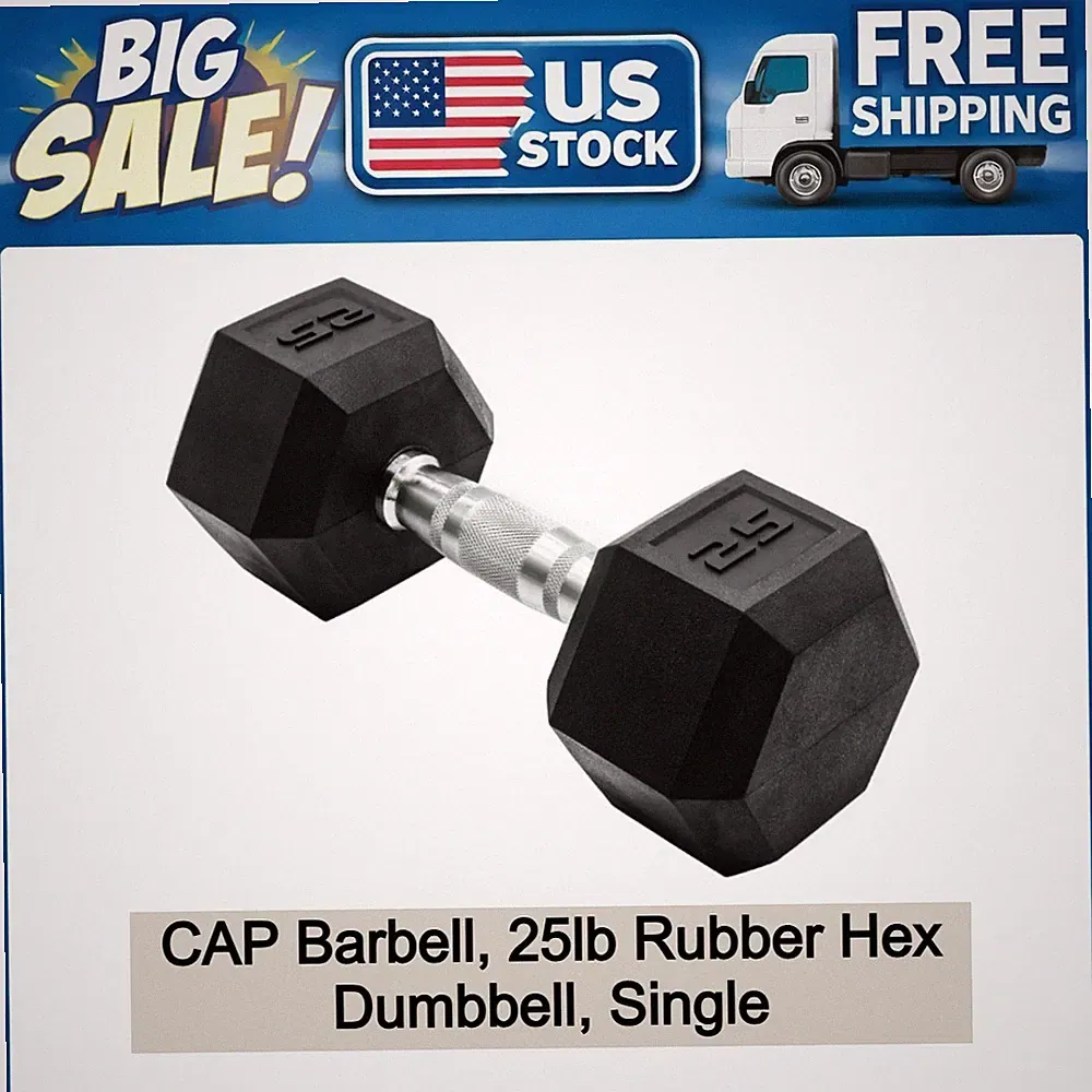 CAP Barbell 25lb Rubber Hex Dumbbell Single Weight Training Exercise