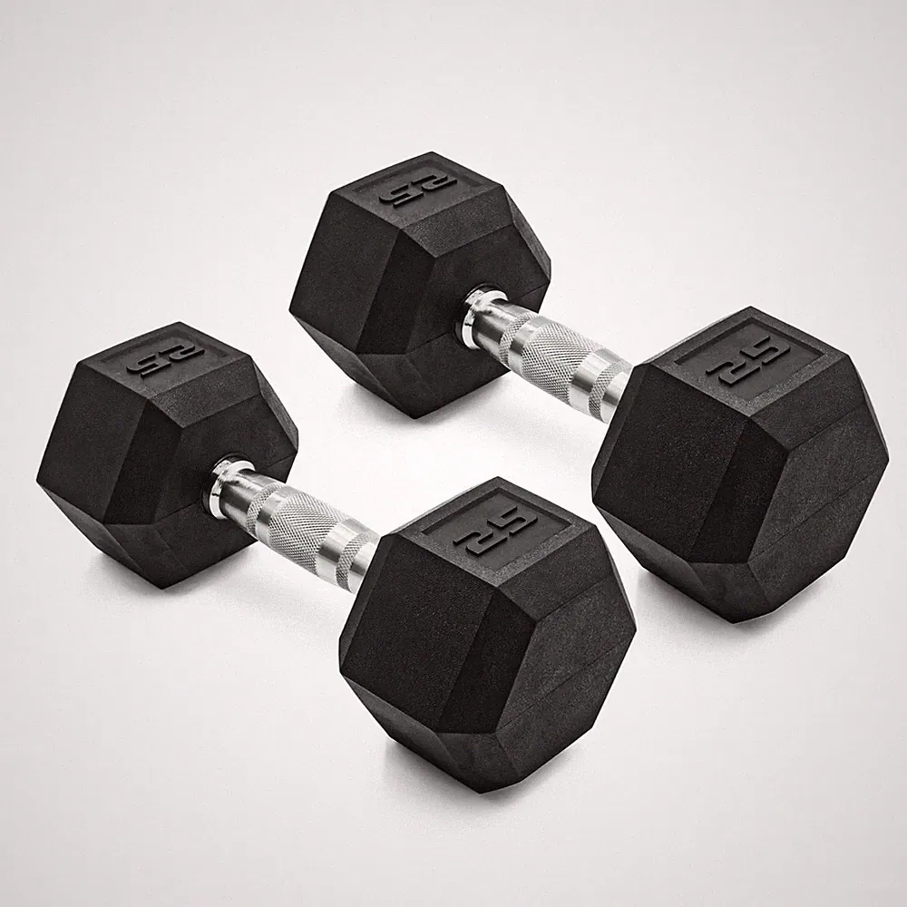 CAP Barbell 25lb Rubber Hex Dumbbells, Pair (No-Roll, Ergonomic Steel Handle)