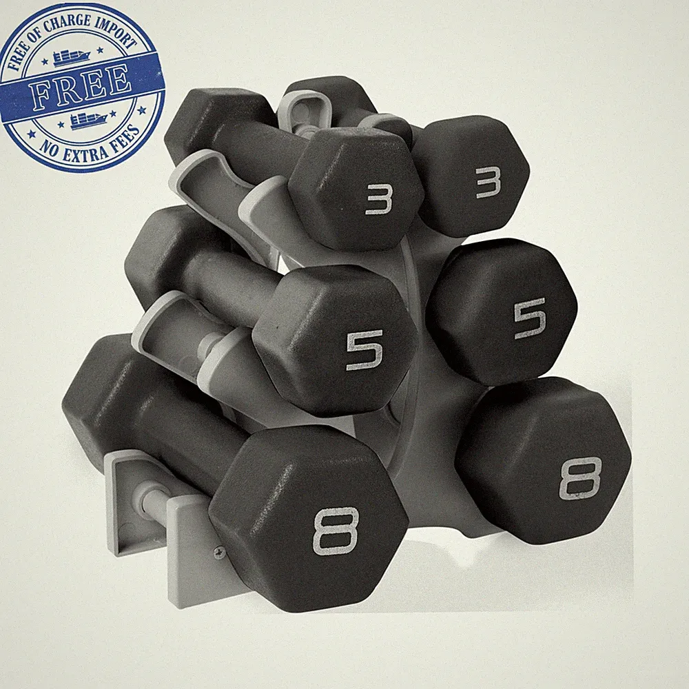 CAP Barbell 32 lb Neoprene Dumbbell Set with Rack, Black Comfort Grip, Free Ship