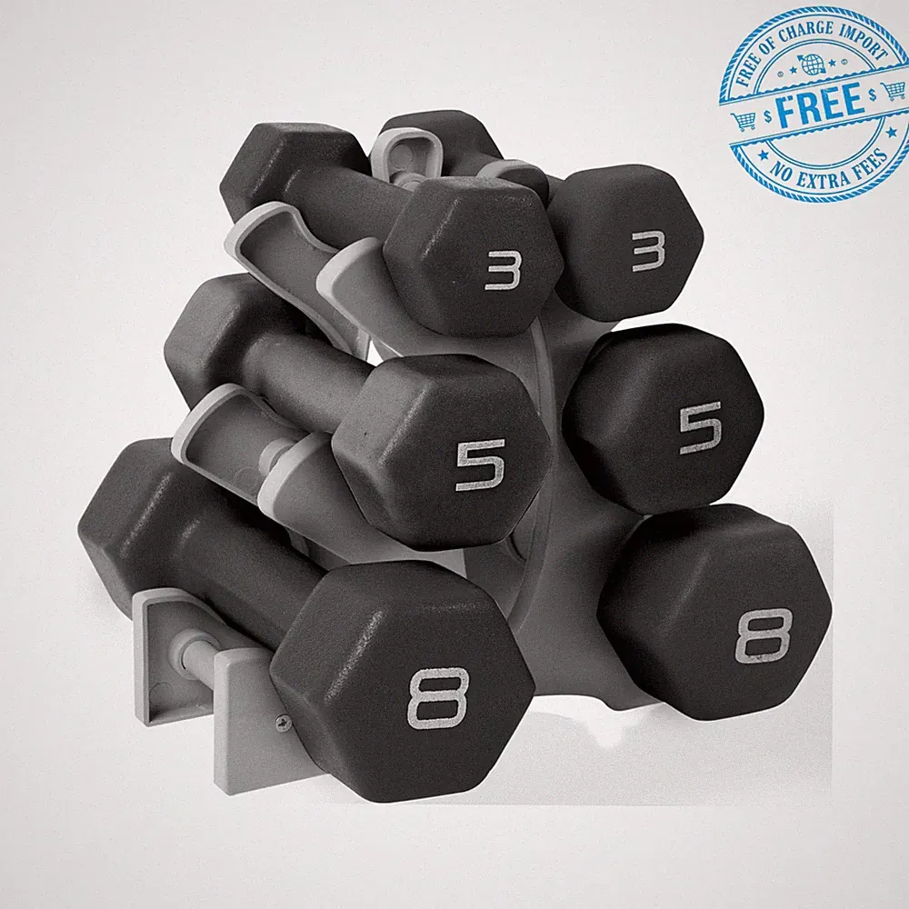 CAP Barbell 32 lb Neoprene Dumbbell Set with Rack, Black Comfort Grip, NEW!