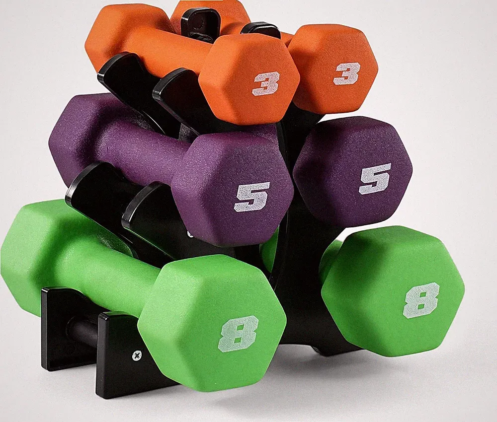 CAP Barbell 32lb Neoprene Dumbbell Set w/Rack - Non-Slip, Arm Workout