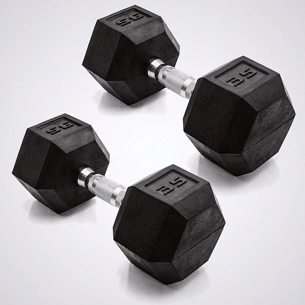 CAP Barbell 35 LB Rubber Coated Hex Dumbbell Hand Weight Pair | Chrome Handle
