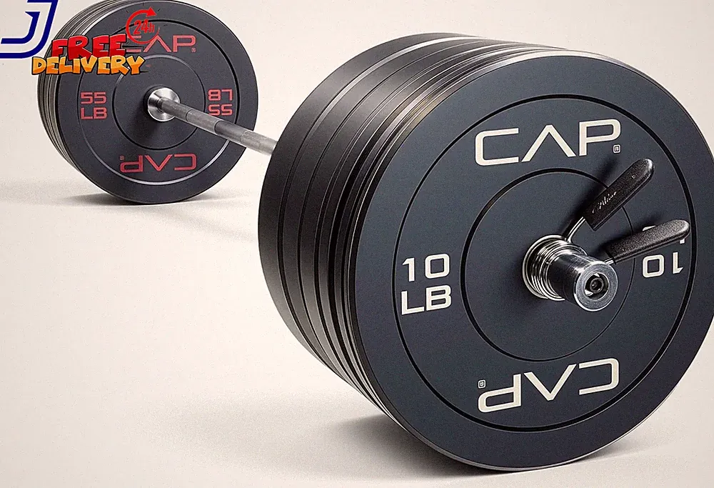 CAP Barbell 370 Lb Economy Olympic Weight Set with 7Ft Chrome Barbell & Black Bu