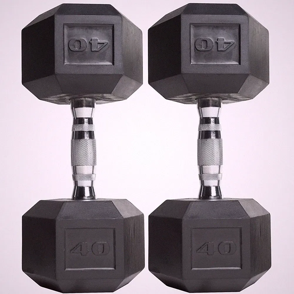 CAP Barbell, 40lb Coated Rubber Hex Dumbbell, Pair, Prevent Rolling FREE SHIP US