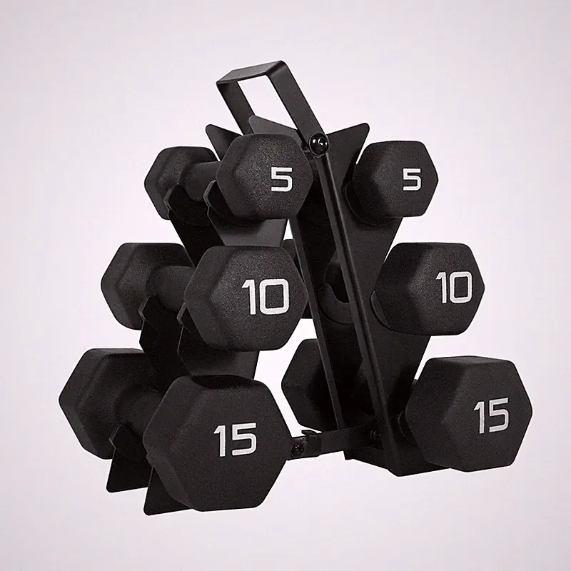Cap Barbell 60 Lb Neoprene Hex Dumbbell Weight Set A Vertical A-Frame Rack