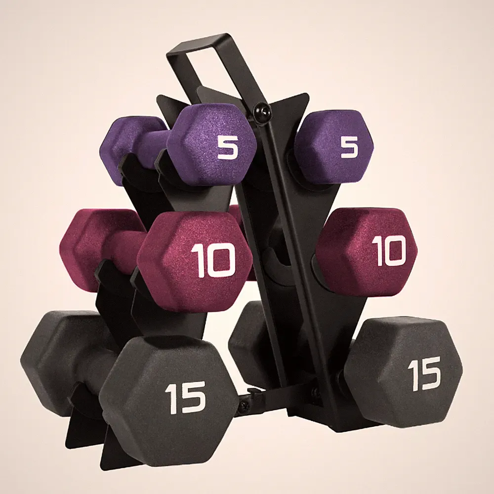 CAP Barbell 60 lb Neoprene Hex Dumbbell Weight Set with Vertical AFrame Rack...