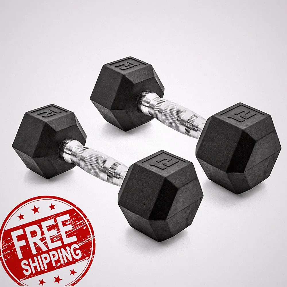 CAP Barbell Rubber 12 Lb Pair Set of 2 Coated Hex Dumbbells Weights 24 Pounds