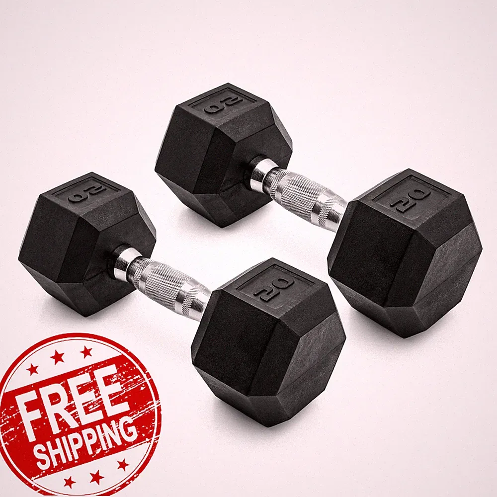 CAP Barbell Rubber 20 Lb Pair Set of 2 Coated Hex Dumbbells Weights 40 Pounds