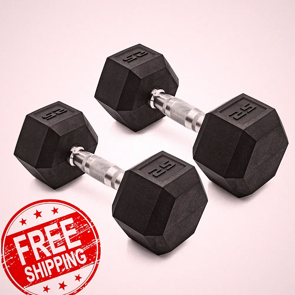 CAP Barbell Rubber 25 Lb Pair Set of 2 Coated Hex Dumbbells Weights 50 Pounds