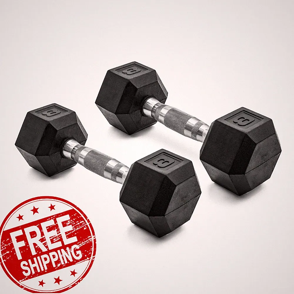 CAP Barbell Rubber 8 Lb Pair Set of 2 Coated Hex Dumbbells Weights 16 Pounds