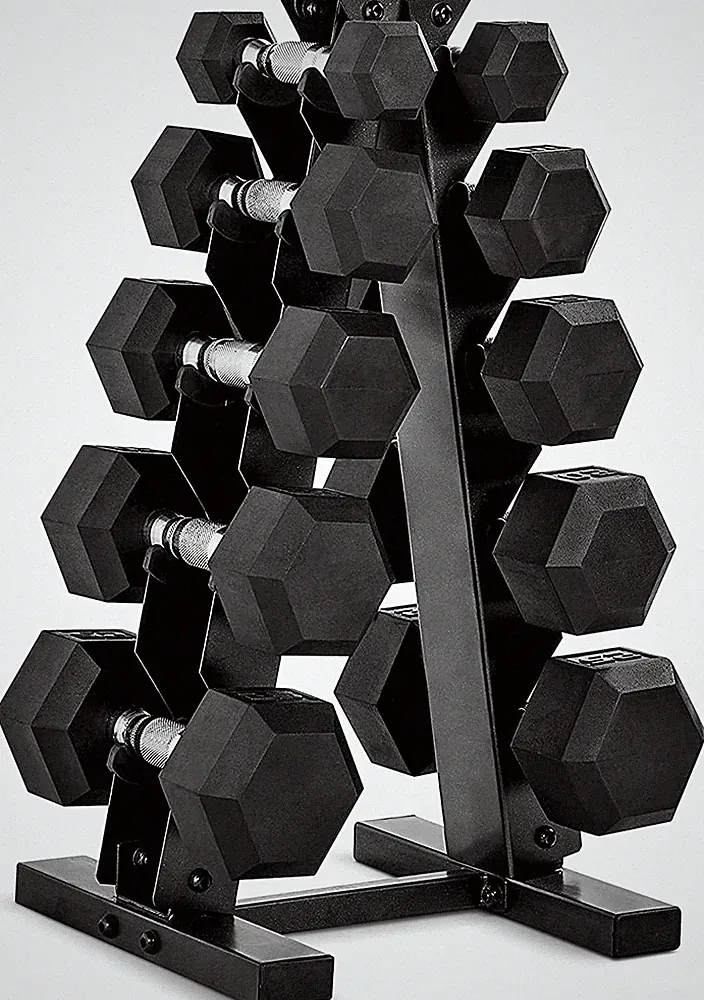 CAP Barbell Rubber Coated Dumbbell Weight Set with Vertical Rack | 150 Lb