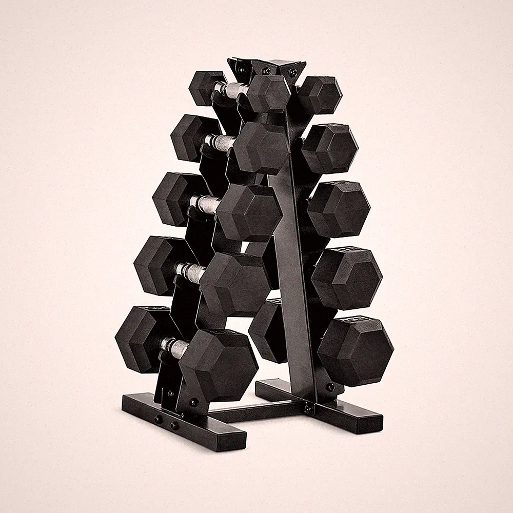 CAP Barbell Rubber Coated Hex Dumbbell Set with Storage Rack | 100–210 lb