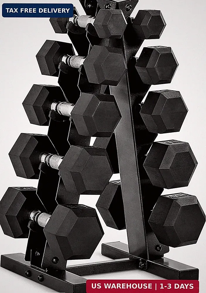 CAP Barbell Rubber Coated Hex Dumbbell Set with Storage Rack | 100-210 lb Option