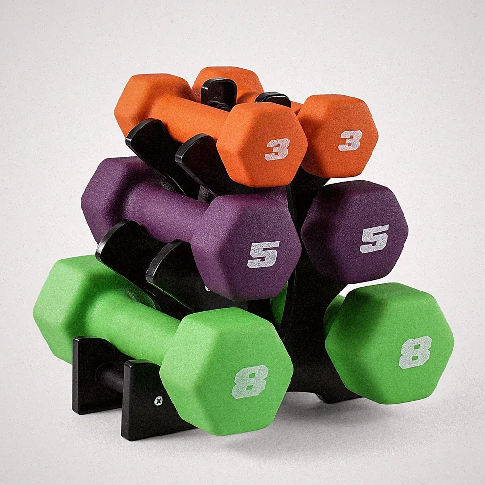 CAP Color Series Neoprene Dumbbell Set with Rack, 32 lb Set, 32
