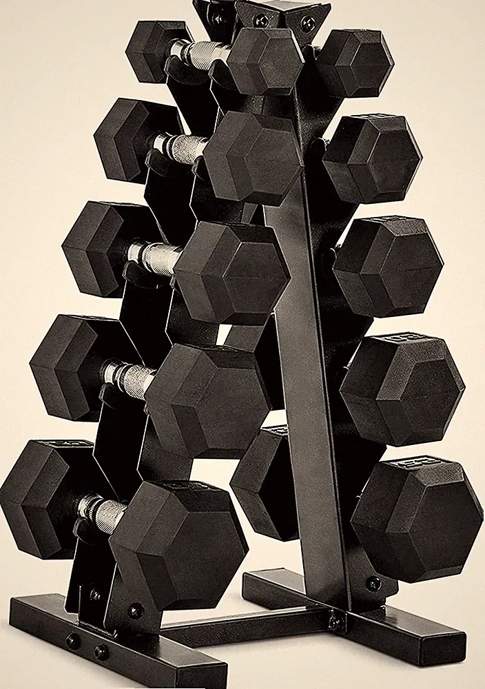 CAP Rubber Coated Dumbbell Weight Set with Vertical Rack | 100 Lb, 150 Lb, and 2