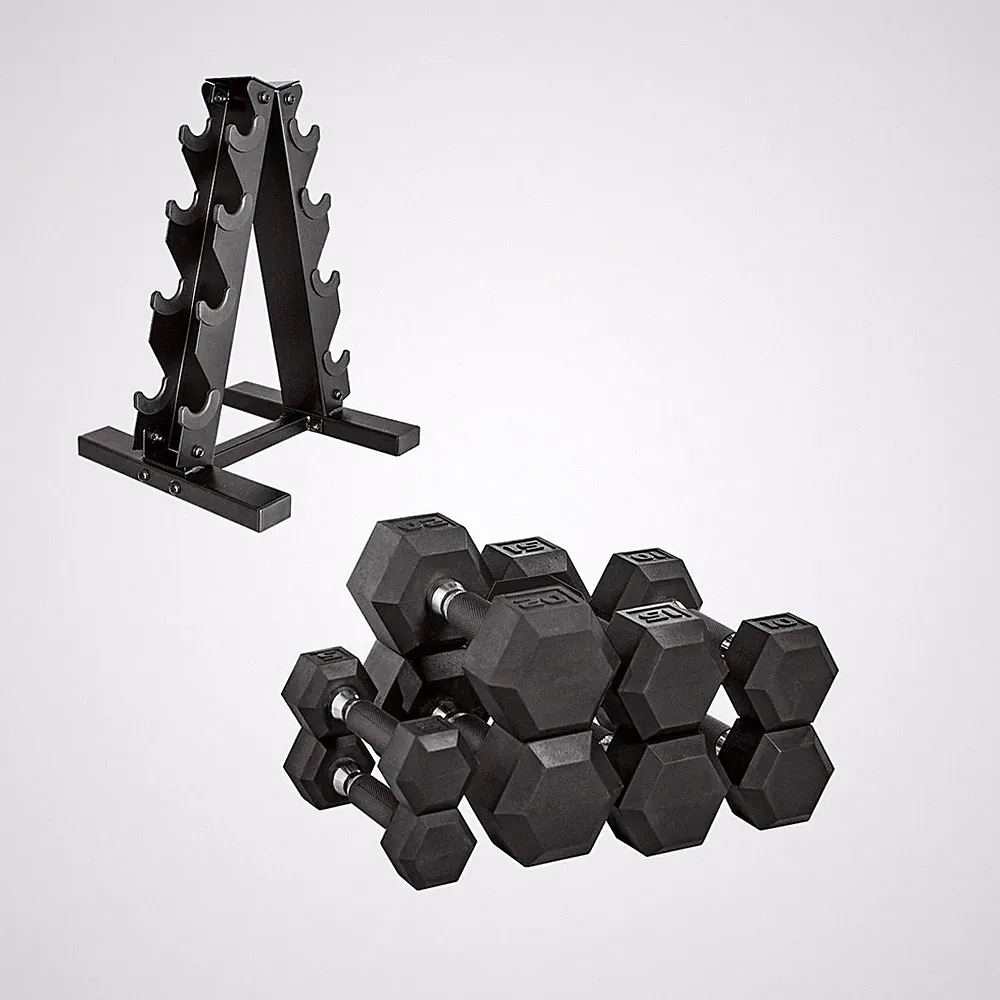 CAP Rubber Coated Hex Dumbbell Set with Storage Rack | 100–210 lb O... Fas
