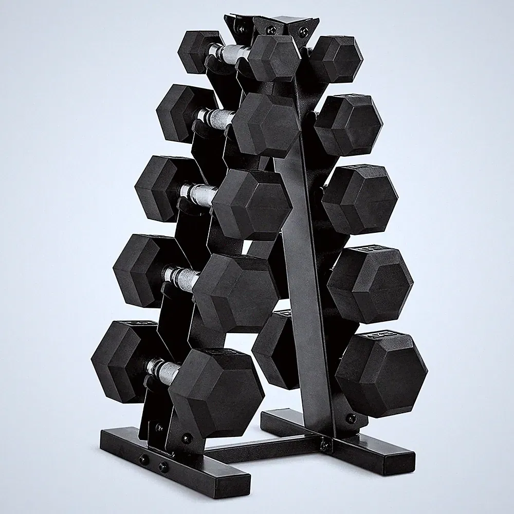CAP Rubber Coated Hex Dumbbell Set with Storage Rack 100 210 lb Options