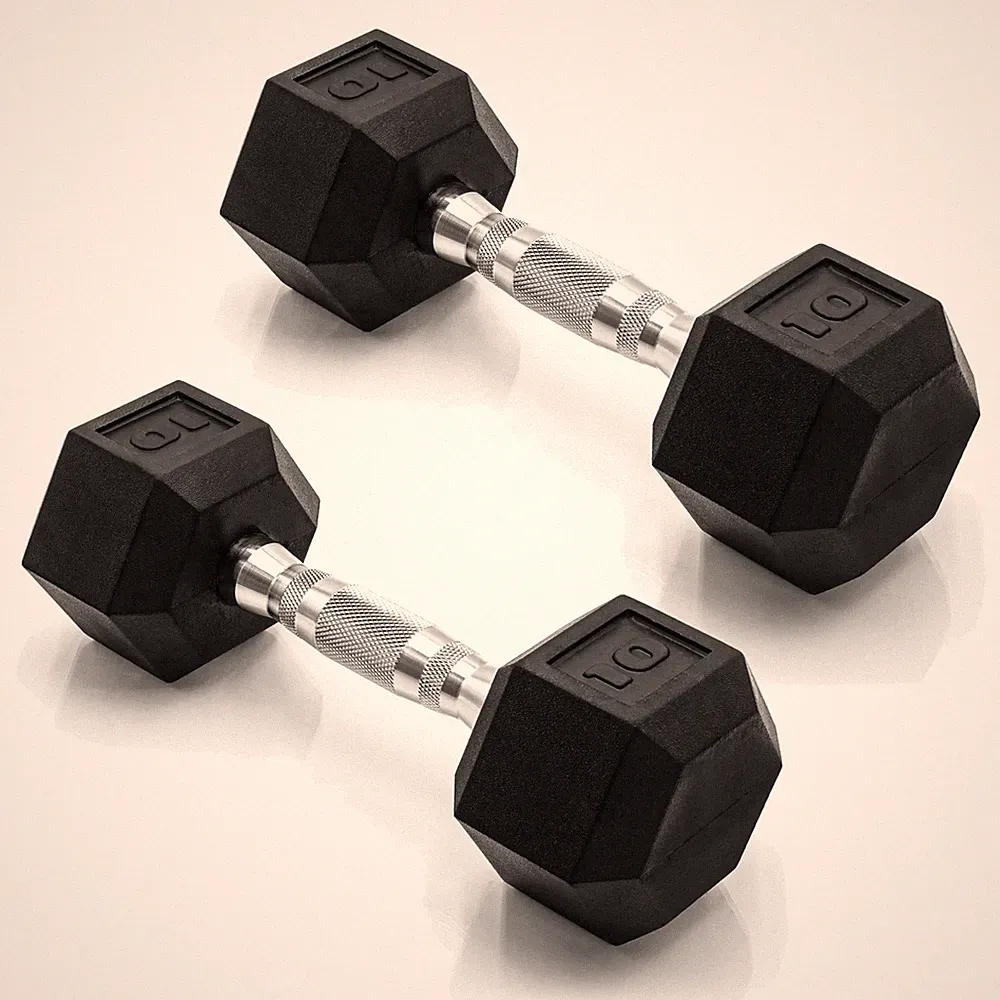 CAP Rubber Coated Hex Dumbbells Anti-Roll Black Chrome Comfort Grip Handles