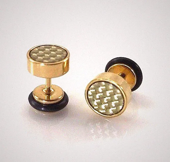 Carbon Fiber Barbell Dumbbell Men's Women's Stainless Steel Stud Earrings 2 Pcs