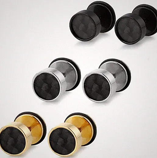 Carbon Fiber Barbell Dumbbell Men's Women's Stainless Steel Stud Earrings 2Pcs