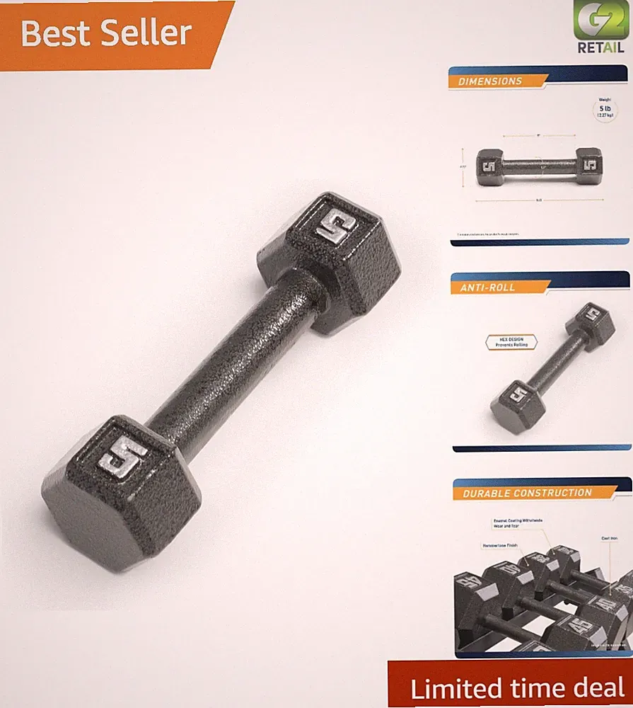 Cast Iron Hex Dumbbell Collection 3-100 lbs - Durable, Stylish, and Functional