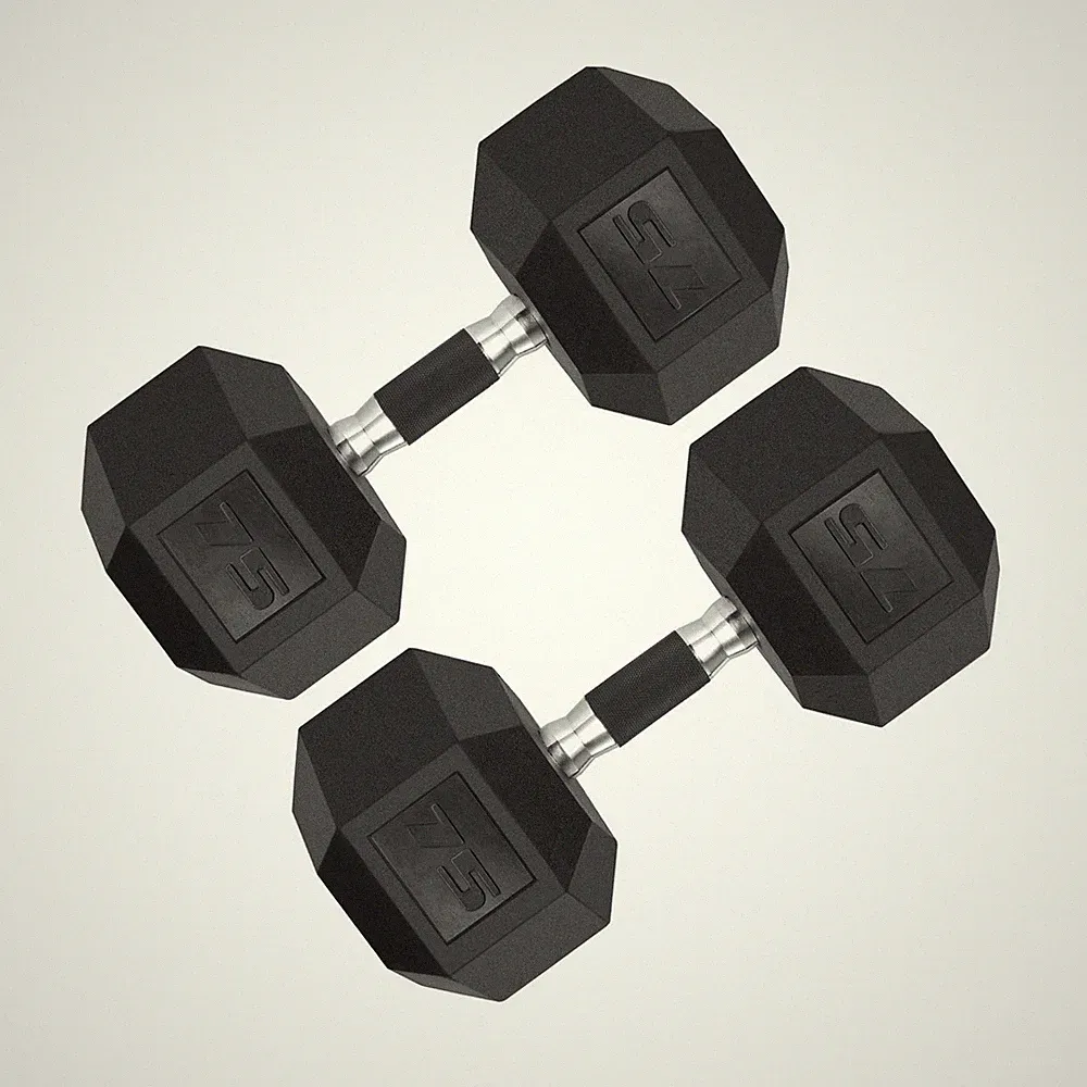 Cast Iron Hex Dumbbell Set of 2 w/ Rubber Grip - 60/65/70/75lbs