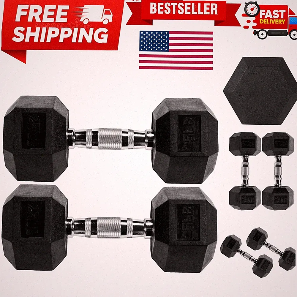 Cast Iron Hex Dumbbells with Rubber Grip 5-50 LB for Superior Workout Experience
