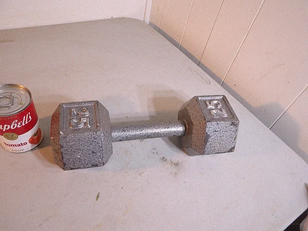 Cast Iron Hexagon 25 Pound Dumbbell Exercise Weight