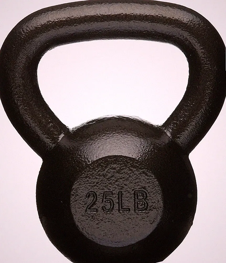 Cast Iron Kettlebell 25lb Strength Training Heavy Duty Textured Wide Handle Blac
