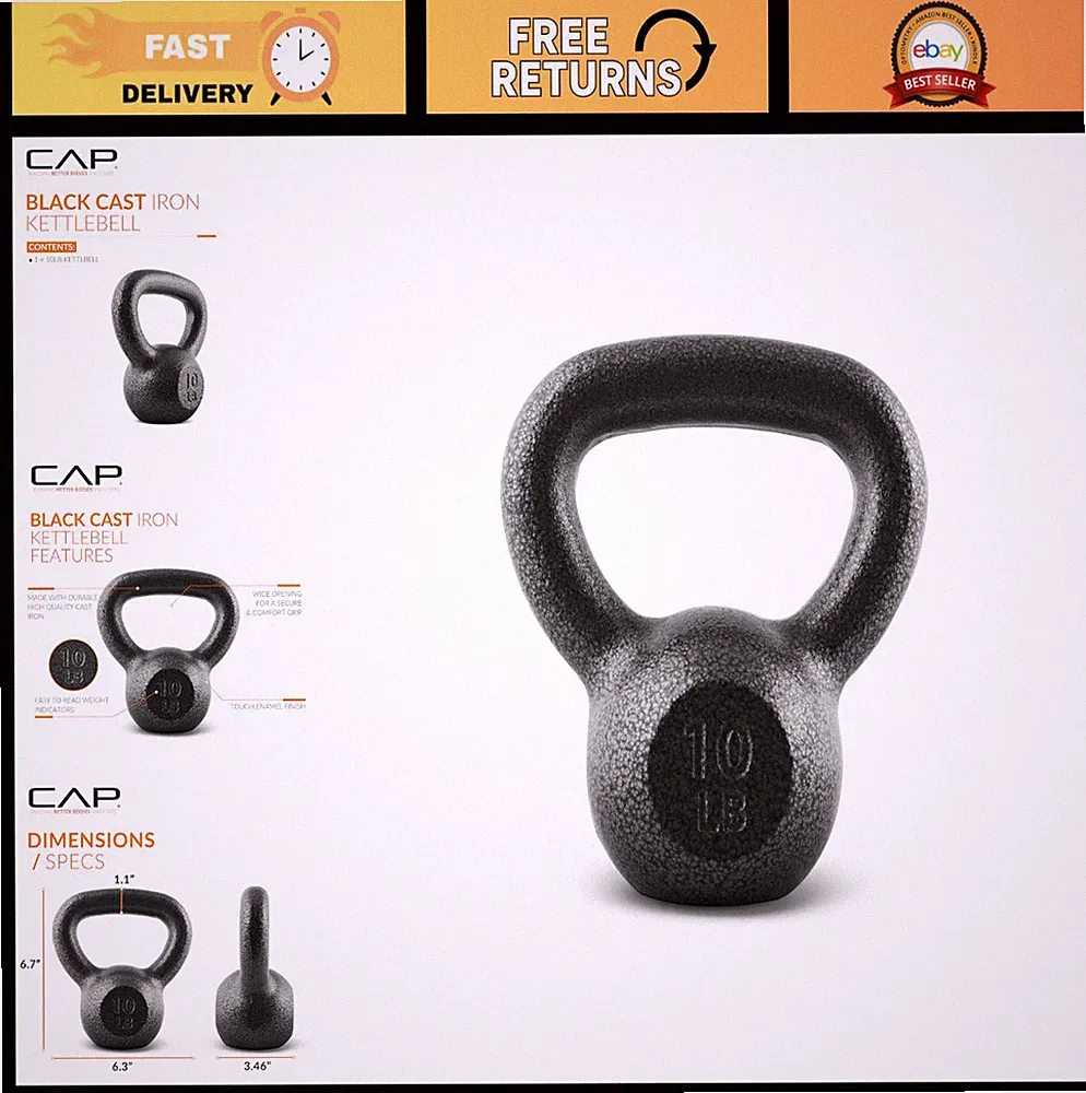 Cast Iron Kettlebell - Coated Finish, Multiple Weights, Singles & Sets Available