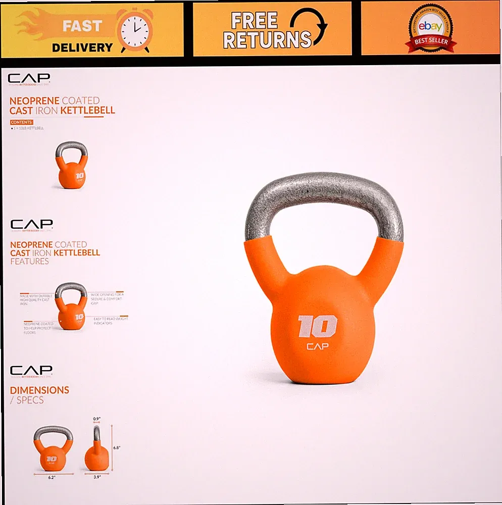 Cast Iron Kettlebell - Coated Finish, Single & Set Options, Multiple Weights Ava