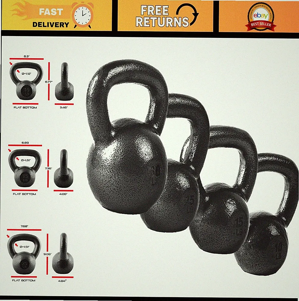 Cast Iron Kettlebell - Coated Finish, Various Weights, Singles & Sets Available