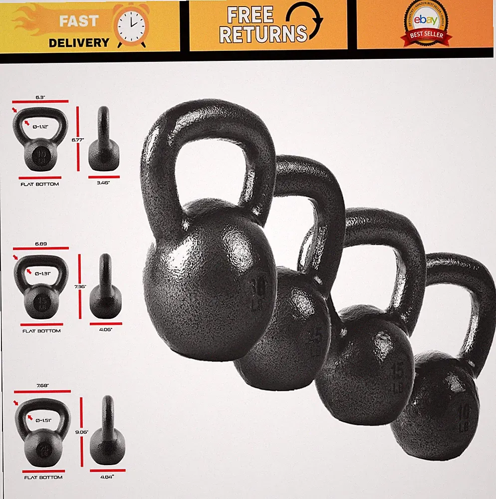 Cast Iron Kettlebell - Coated, Multiple Weights, Singles & Sets for Strength Tra