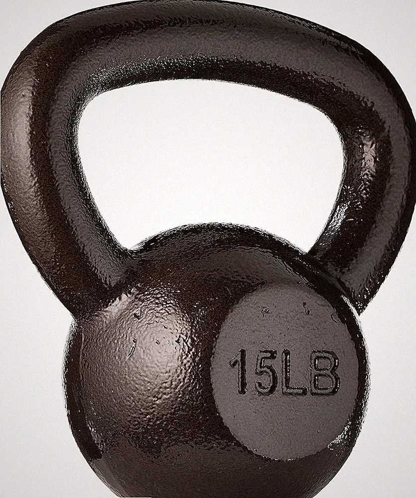 Cast Iron Kettlebell for Strength Training - Textured Wide Handle, 15 Ibs
