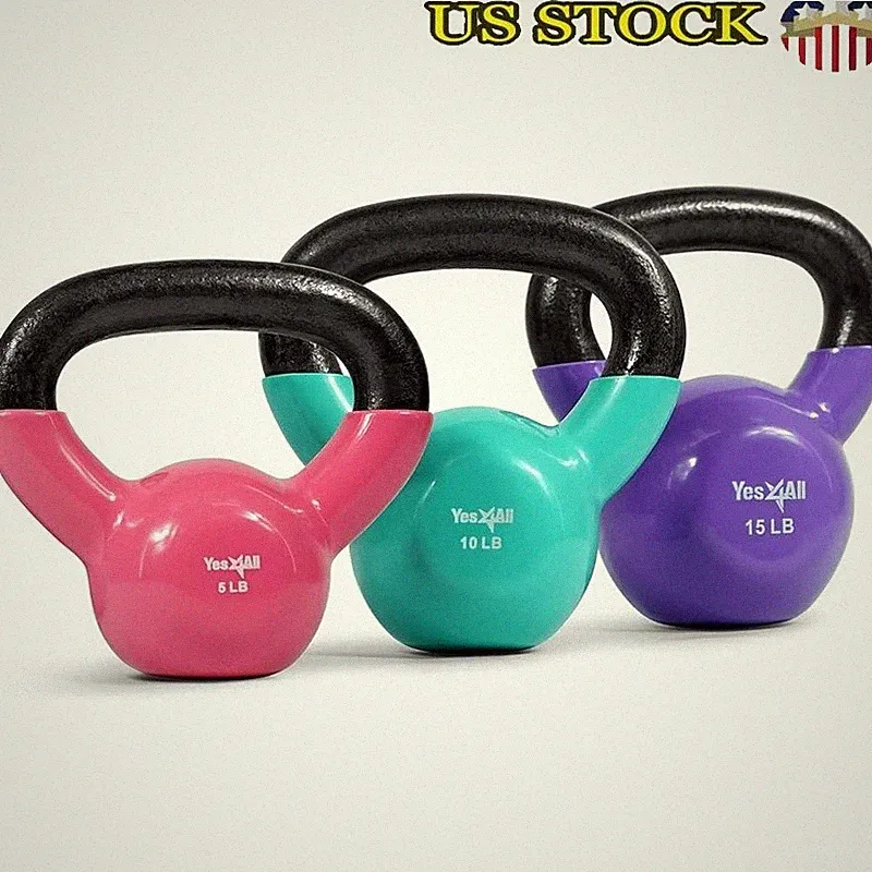 Cast Iron Kettlebell Set 5 10 15 lb Weights Wide Handle Stable Base Training New