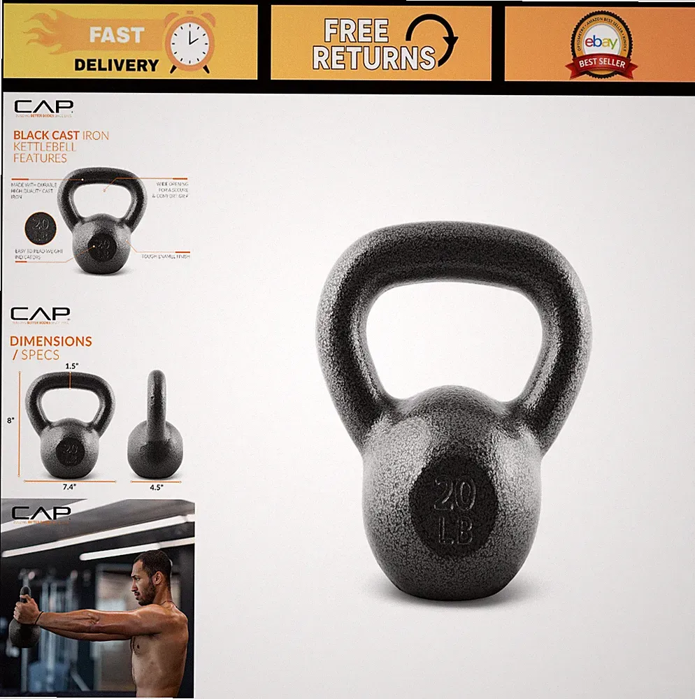 Cast Iron Kettlebell - Single & Set Options, Multiple Weights for Strength Train