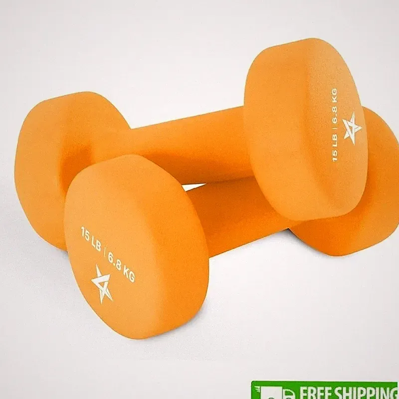 Cast Iron Neoprene Dumbbells Pair 15lbs Non-Slip Anti-Roll Hexagonal Weight New