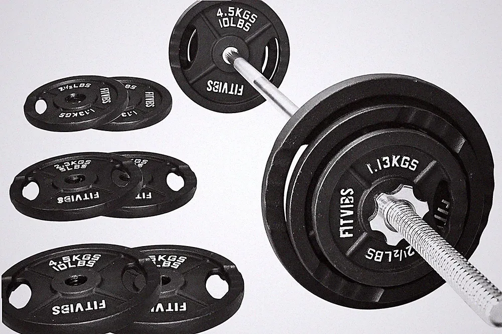 Cast Iron Standard Weight Plates Including 5FT Standard Barbell W/ Star Locks