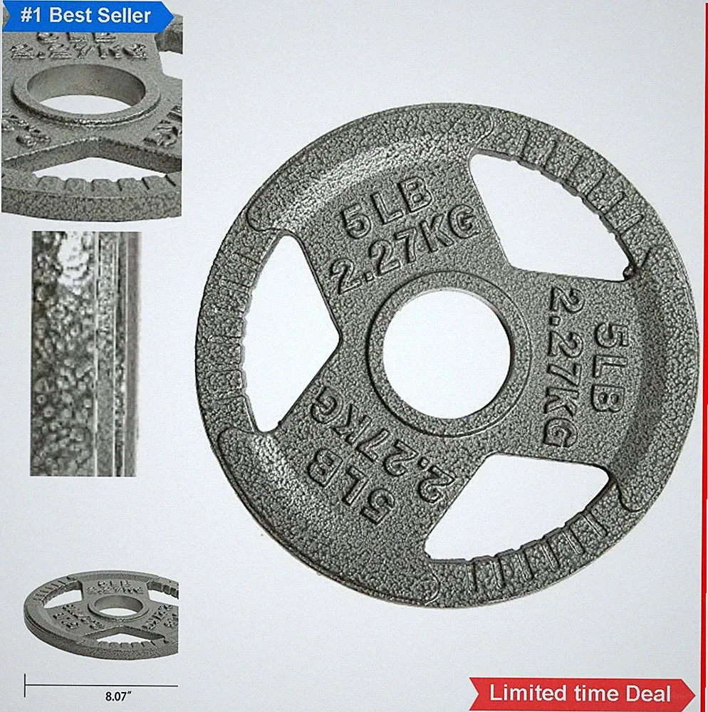 Cast Iron Weight Plate 5LB Single 2 Inch Center Olympic Barbell Dumbbell