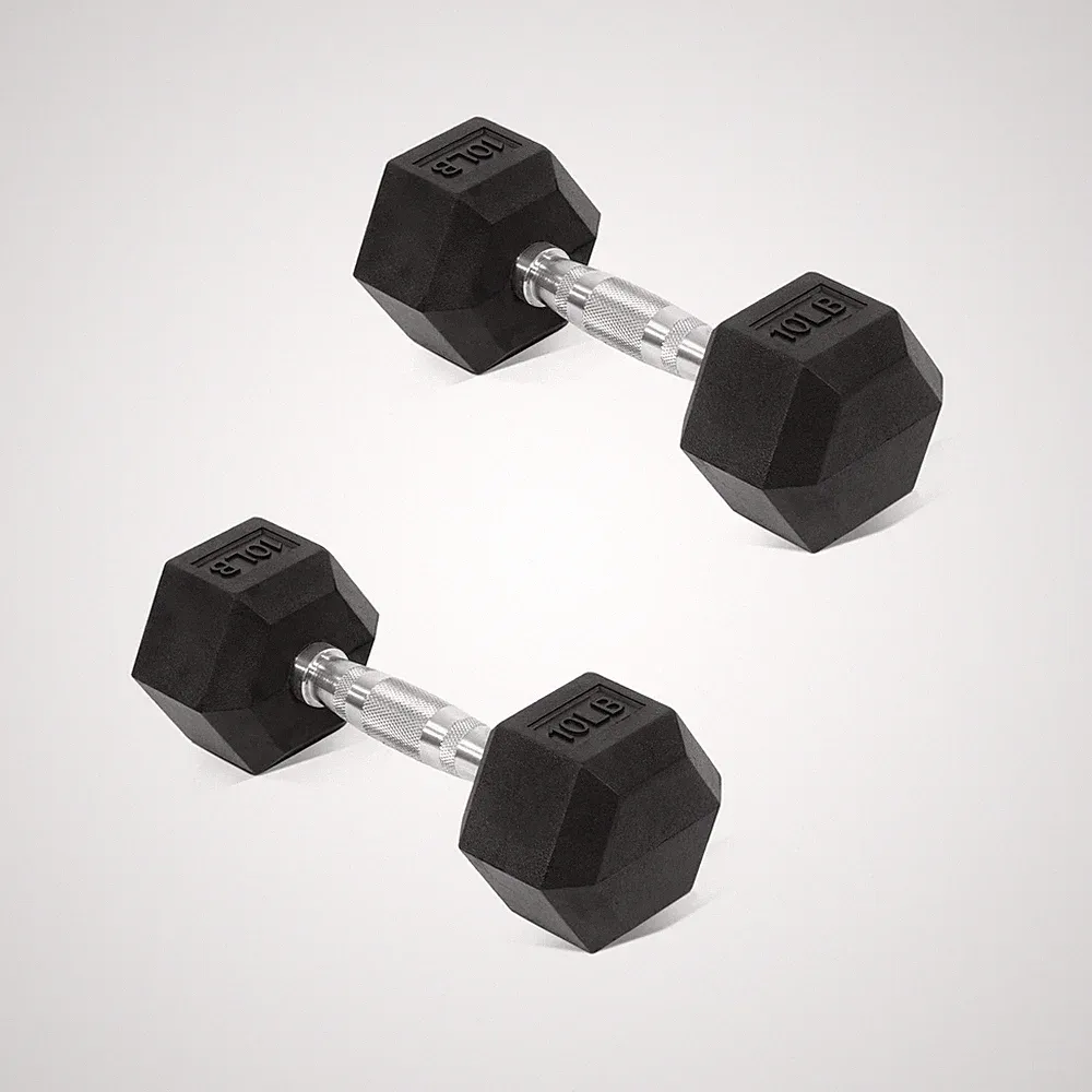Chrome/Grip Encased Hex Dumbbells for Exercises and Fitness â€“ 10 LB Pair â€...