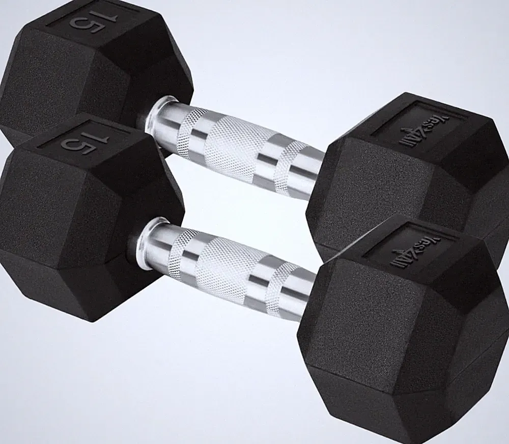 Chrome/Rubber Grip Encased Hex Dumbbells Hand Weights W/ Anti-Slip 15lbs Pair