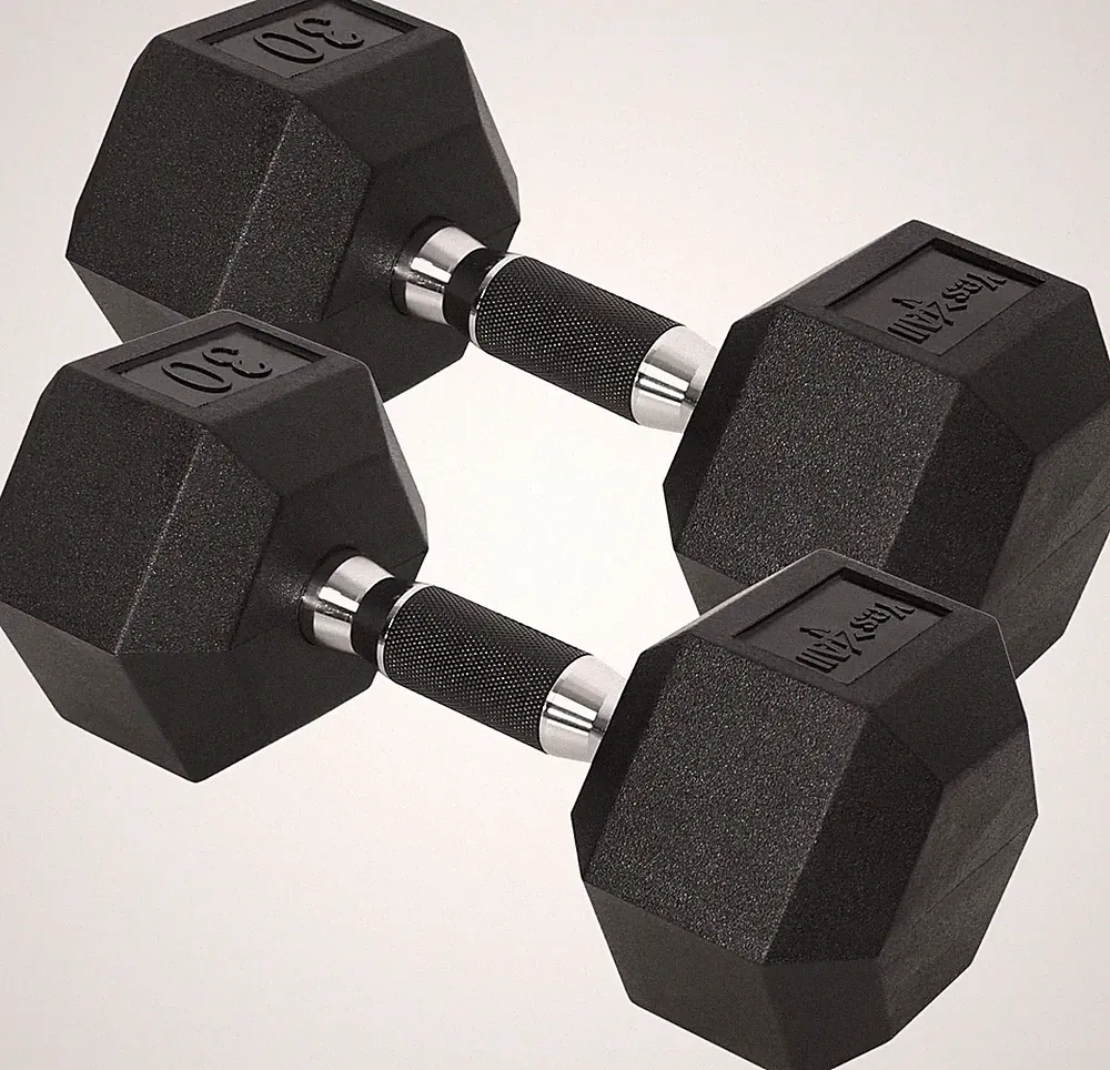 Chrome/Rubber Grip Encased Hex Dumbbells – Hand Weights with Anti-Slip 10-30 LBS