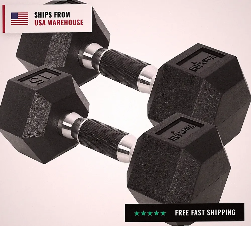 Chrome/Rubber Grip Encased Hex Dumbbells - Hand Weights With Anti-Slip 10-30 LBS