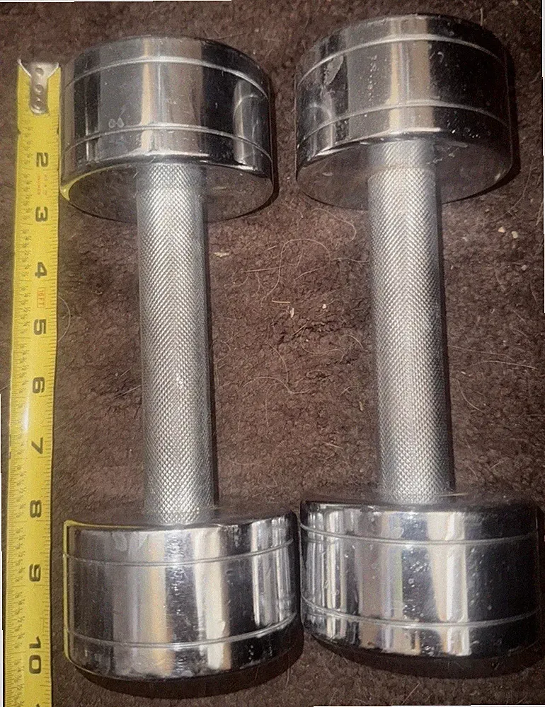 Chrome Steel Knurled Dumbbells 10 lbs Hand Weights Vintage Rare Steel Pair